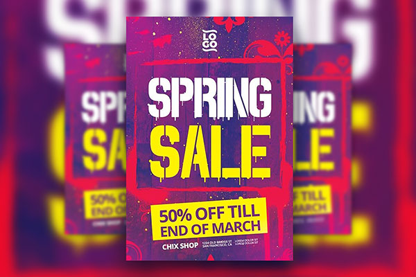 Grunge Spring Sale Flyer Template FREE PSD