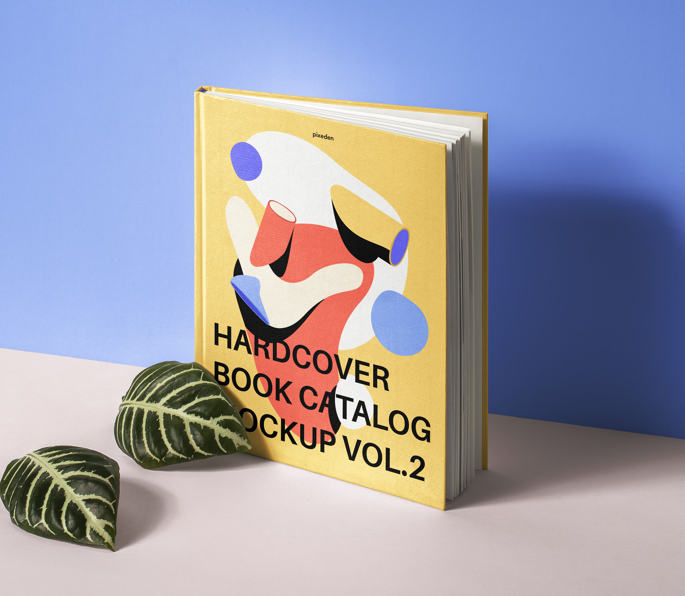 Hardcover Book Mockup with Leaves Free Download | Resource Boy