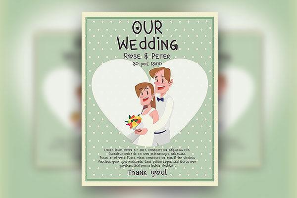 Illustrated Wedding Day Flyer and Facebook Event Cover Template FREE PSD