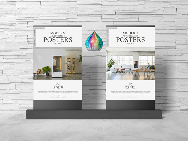 Indoor Billboard Mockup in Front of Bricks Wall FREE PSD