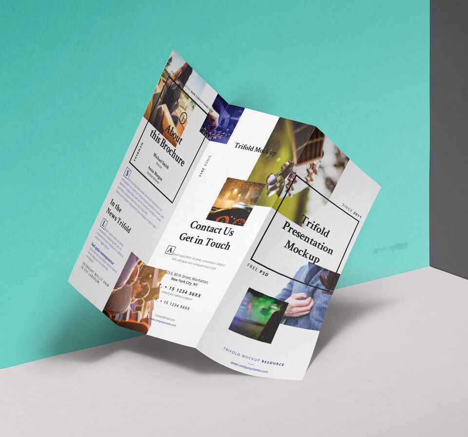 Indoor Tri-Fold Brochure Mockup Free Download | Resource Boy