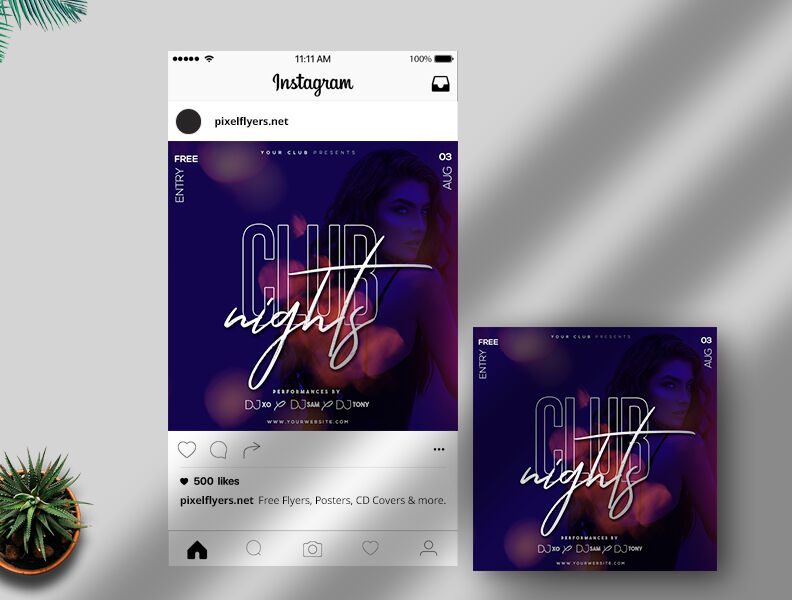 Purple Glitter Club Flyer / Instagram Post Template Free Download | Resource Boy