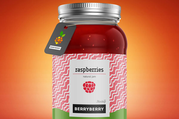 Clear Glass Jar with Yogurt and Raspberry Jam Mockup - Free