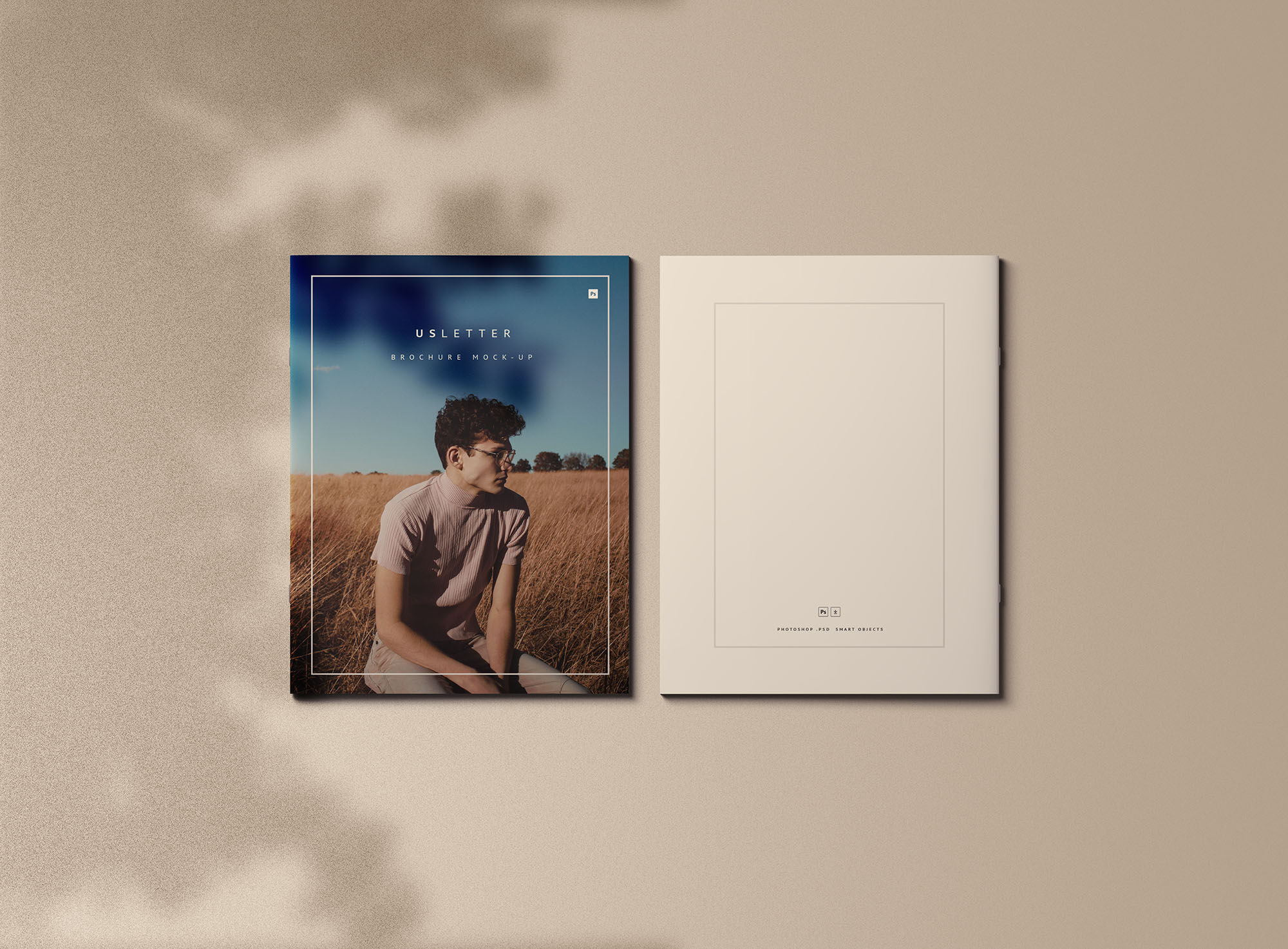 Letter Brochure Cover Mockup With Shadows Overlay FREE PSD