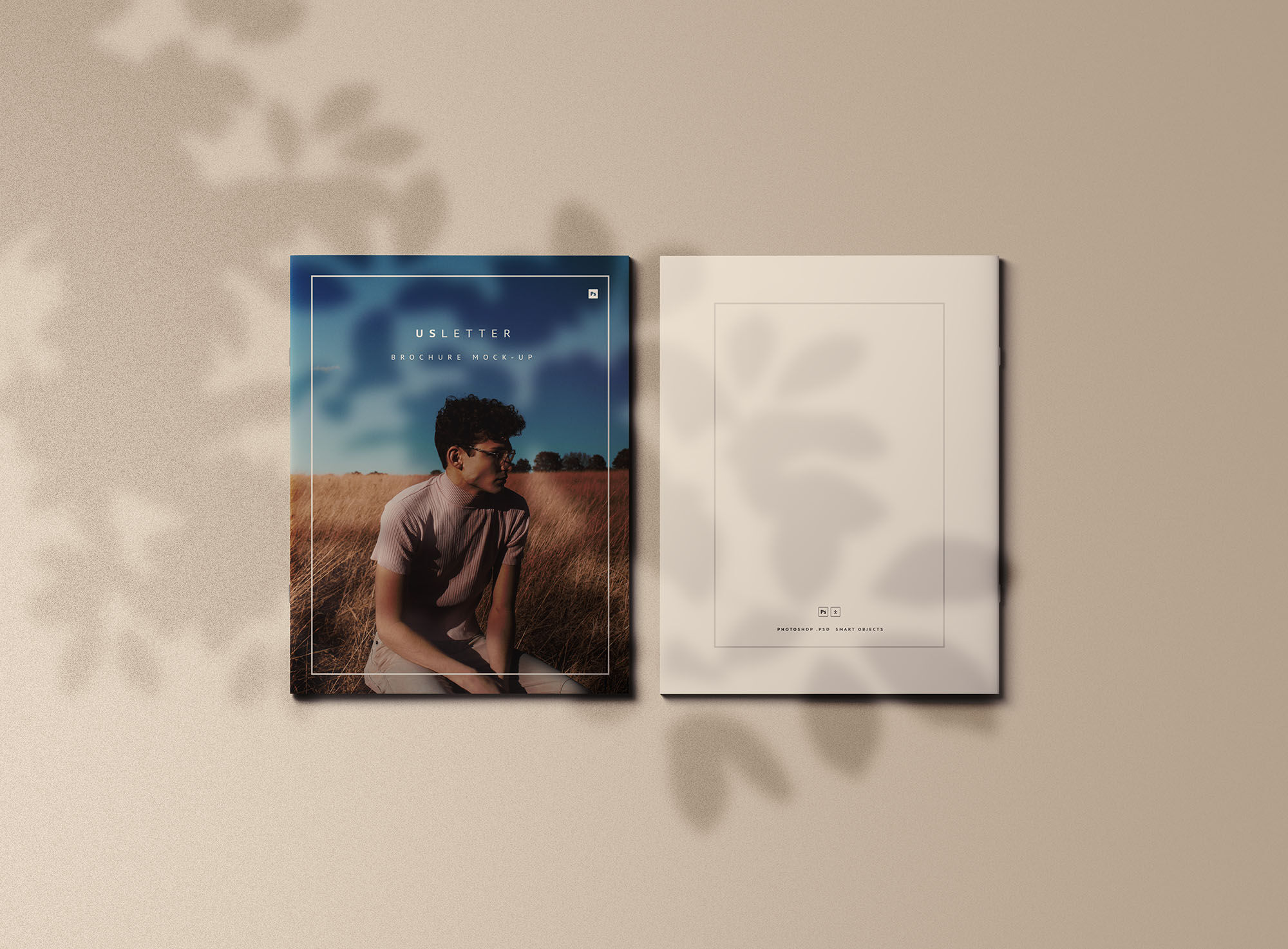 Letter Brochure Cover Mockup With Shadows Overlay FREE PSD