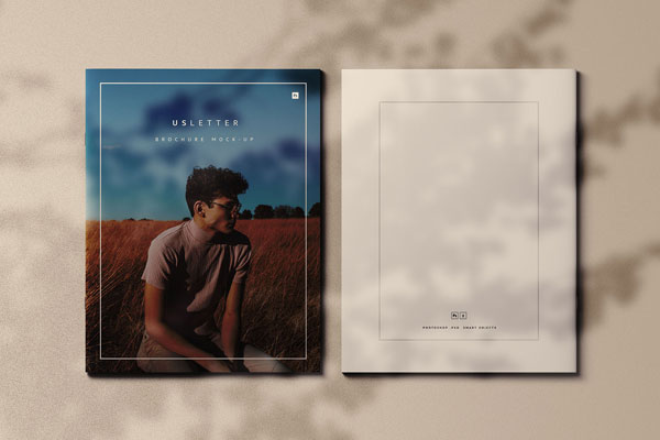 Letter Brochure Cover Mockup With Shadows Overlay FREE PSD