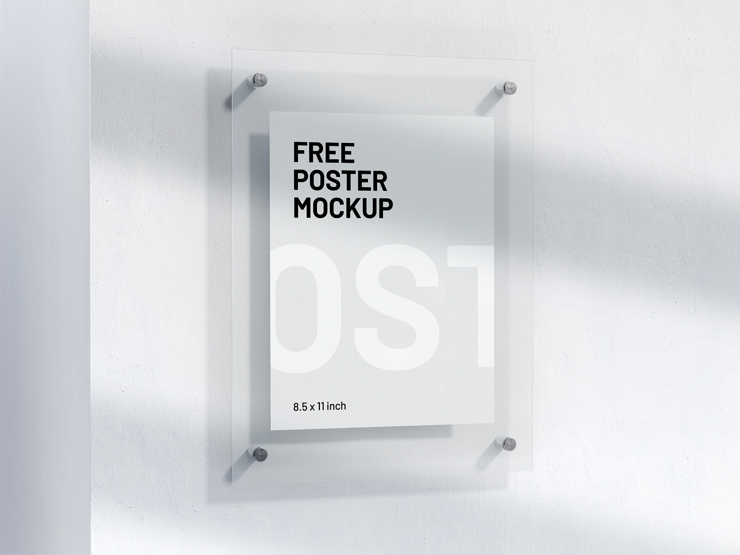 Letter Size Poster with Transparent Cover Riveted to a Wall Mockup FREE PSD