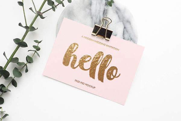 Life like Greeting Card Mockup Next to a Flower FREE PSD