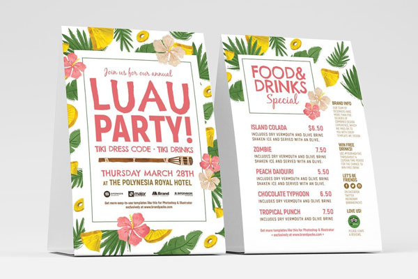 Luau Party Flyer Template Floral Theme FREE PSD