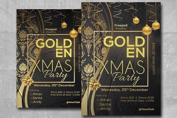 Luxury Black and Gold Christmas Party Flyer Template FREE PSD