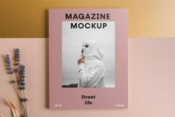 Magazine Cover Front View Laid On A Surface Mockup FREE PSD
