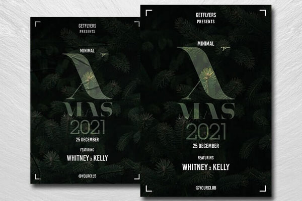 Minimal Christmas Night Flyer Template Featuring Pine Branches FREE PSD
