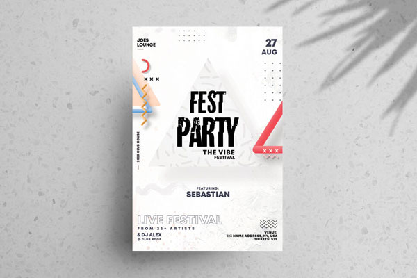 Minimal Festival Party Flyer Template Featuring a White Theme FREE PSD