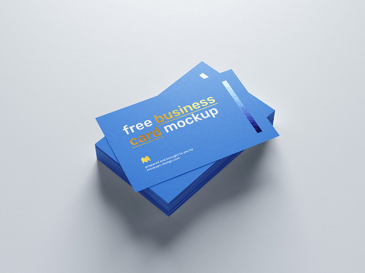 Minimal Foil Business Cards in a Pile and Solo Mockup FREE PSD