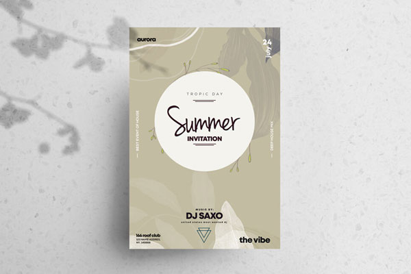 Minimal Summer Party Invitation Flyer Template FREE PSD