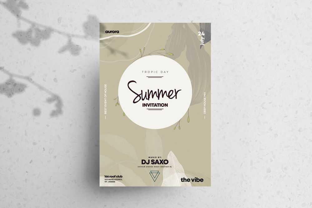Minimal Summer Party Invitation Flyer Template FREE PSD