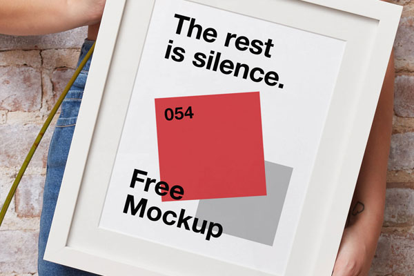 Mockup Displaying a Girl Holding Frame and Flower FREE PSD