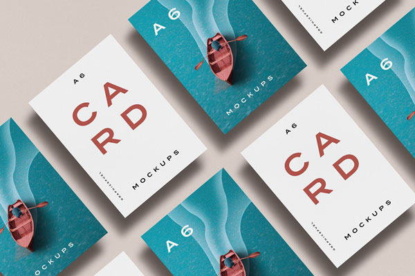 Mockup Displaying a Grid and Double A6 Cards Scenes FREE PSD
