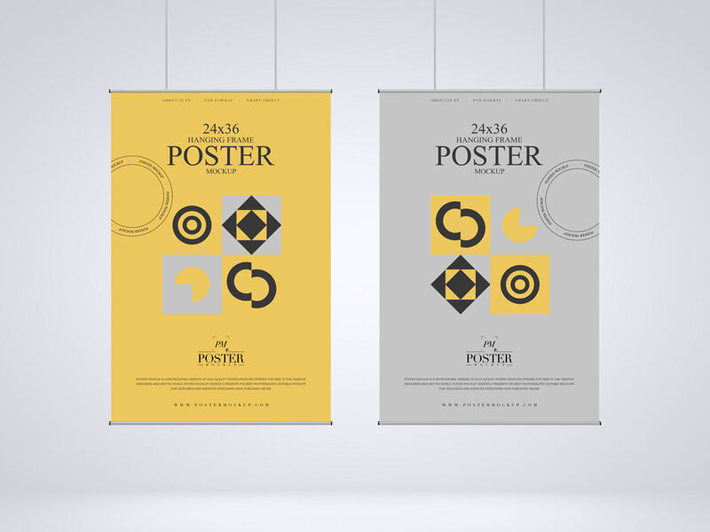 Mockup Displaying Front View of Two Hanging Posters FREE PSD