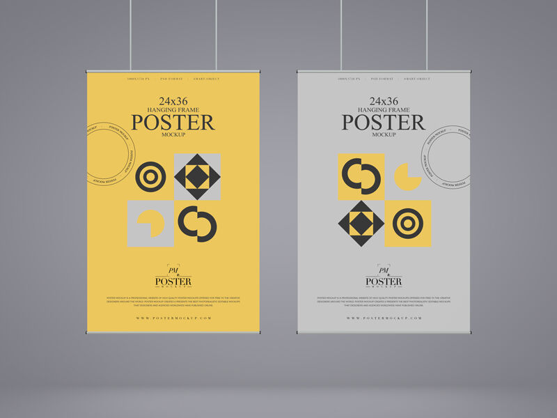Mockup Displaying Front View of Two Hanging Posters FREE PSD