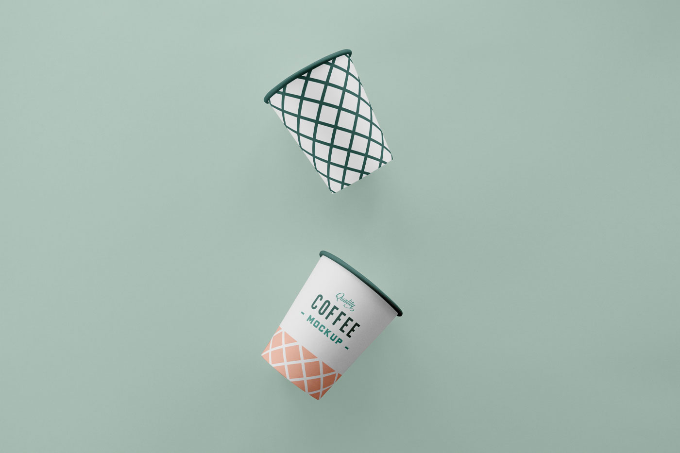 2 Floating Coffee Cups Mockup (PSD)