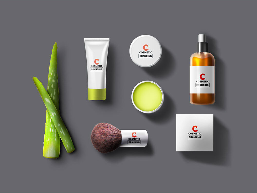 Mockup Featuring a Full Set of Cosmetic Products FREE PSD