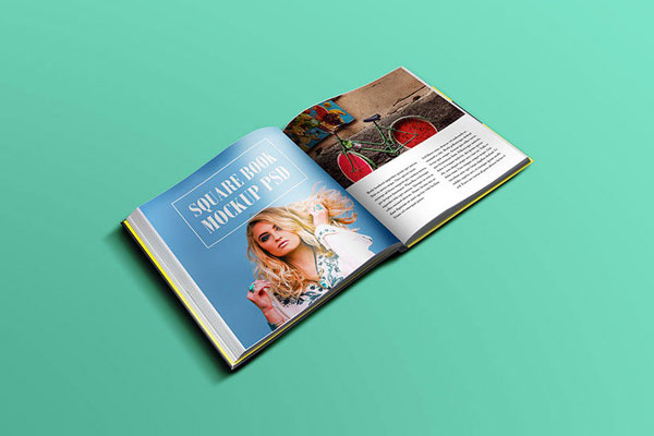 Mockup Featuring a Square Book Spread Open FREE PSD