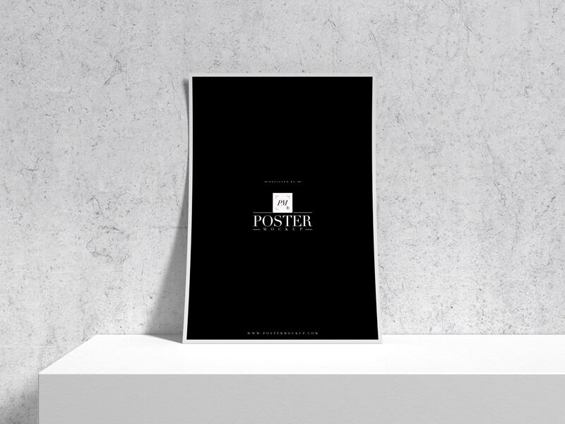 Mockup Featuring A3 Poster on a Shelf Laid against Wall FREE PSD