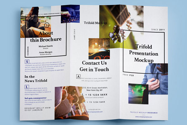 Mockup Featuring Back and Front View of Trifold Brochure FREE PSD