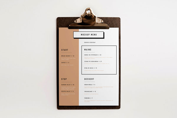 Mockup Featuring Overhead View Menu on Clipboard FREE PSD