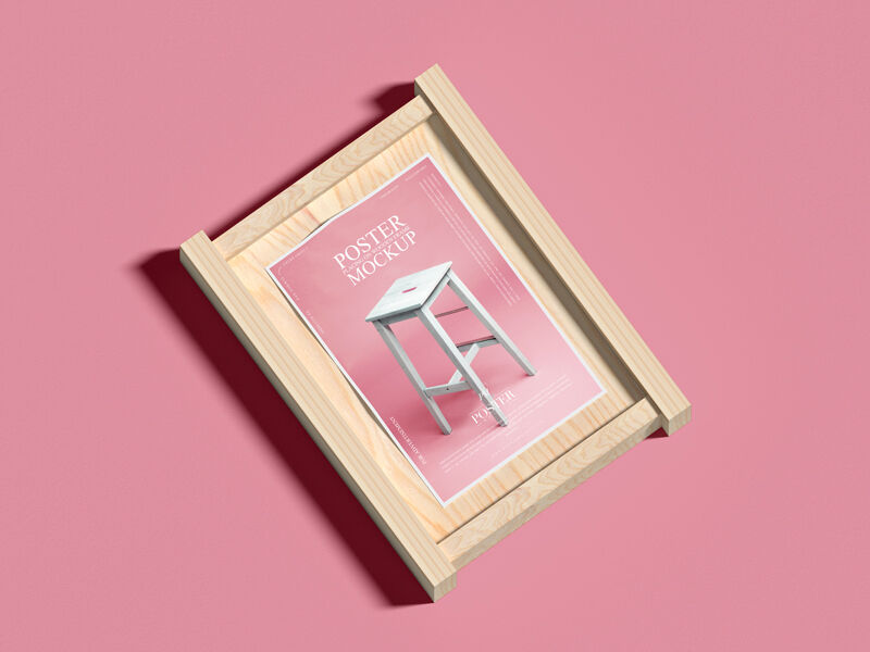 Mockup Featuring Poster with a Wooden Frame FREE PSD