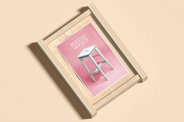 Mockup Featuring Poster with a Wooden Frame FREE PSD