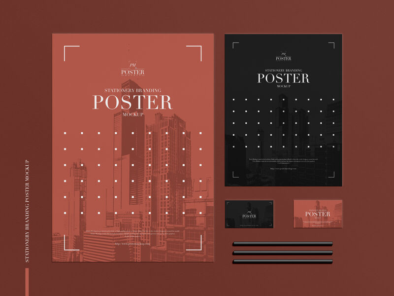 Mockup Featuring Stationery Setting Consisting A3 Poster, Letter Size Paper and Business Cards FREE PSD