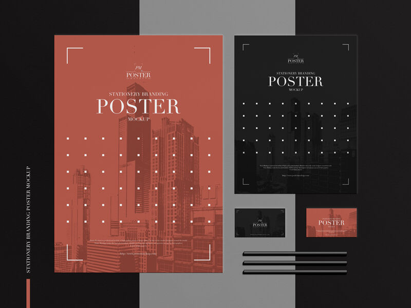 Mockup Featuring Stationery Setting Consisting A3 Poster, Letter Size Paper and Business Cards FREE PSD