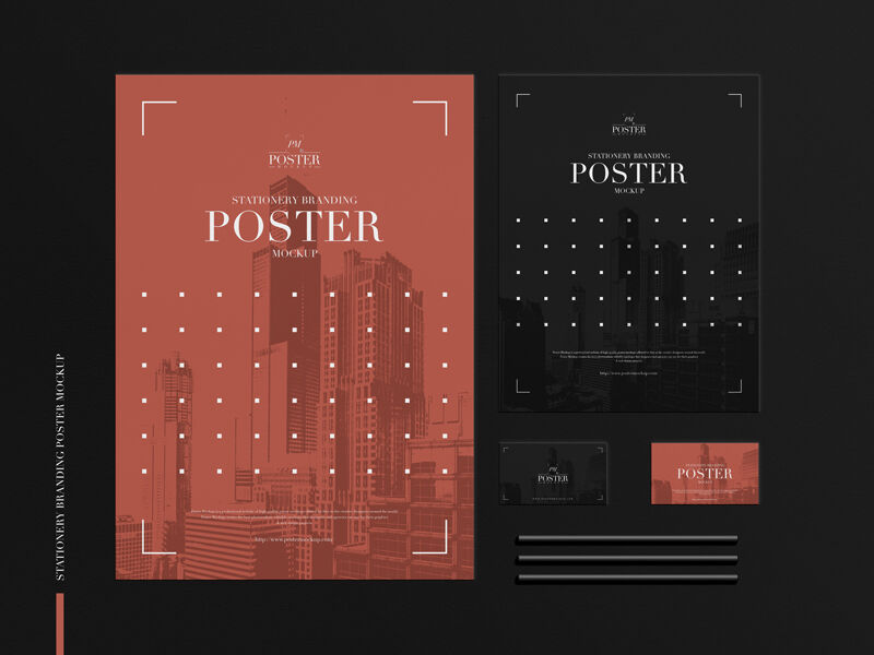 Mockup Featuring Stationery Setting Consisting A3 Poster, Letter Size Paper and Business Cards FREE PSD