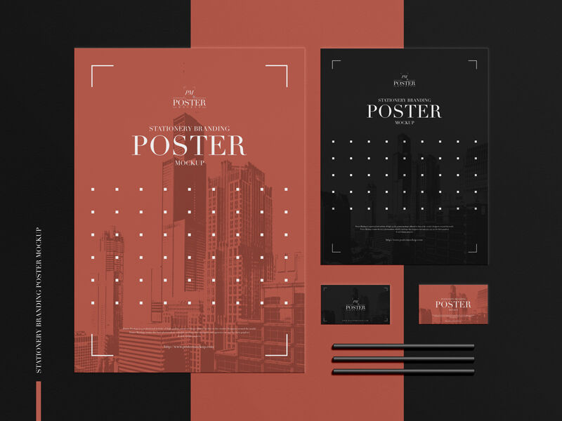 Mockup Featuring Stationery Setting Consisting A3 Poster, Letter Size Paper and Business Cards FREE PSD