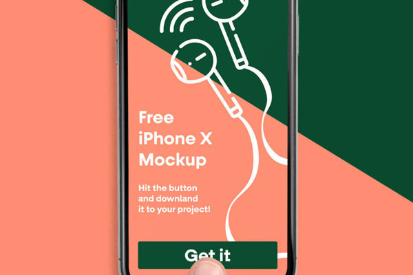 Mockup Featuring Top View iPhone X and a Finger FREE PSD