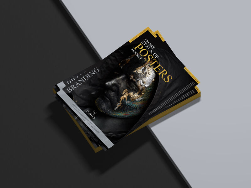 Mockup Featuring Top View of a Stack of Posters FREE PSD