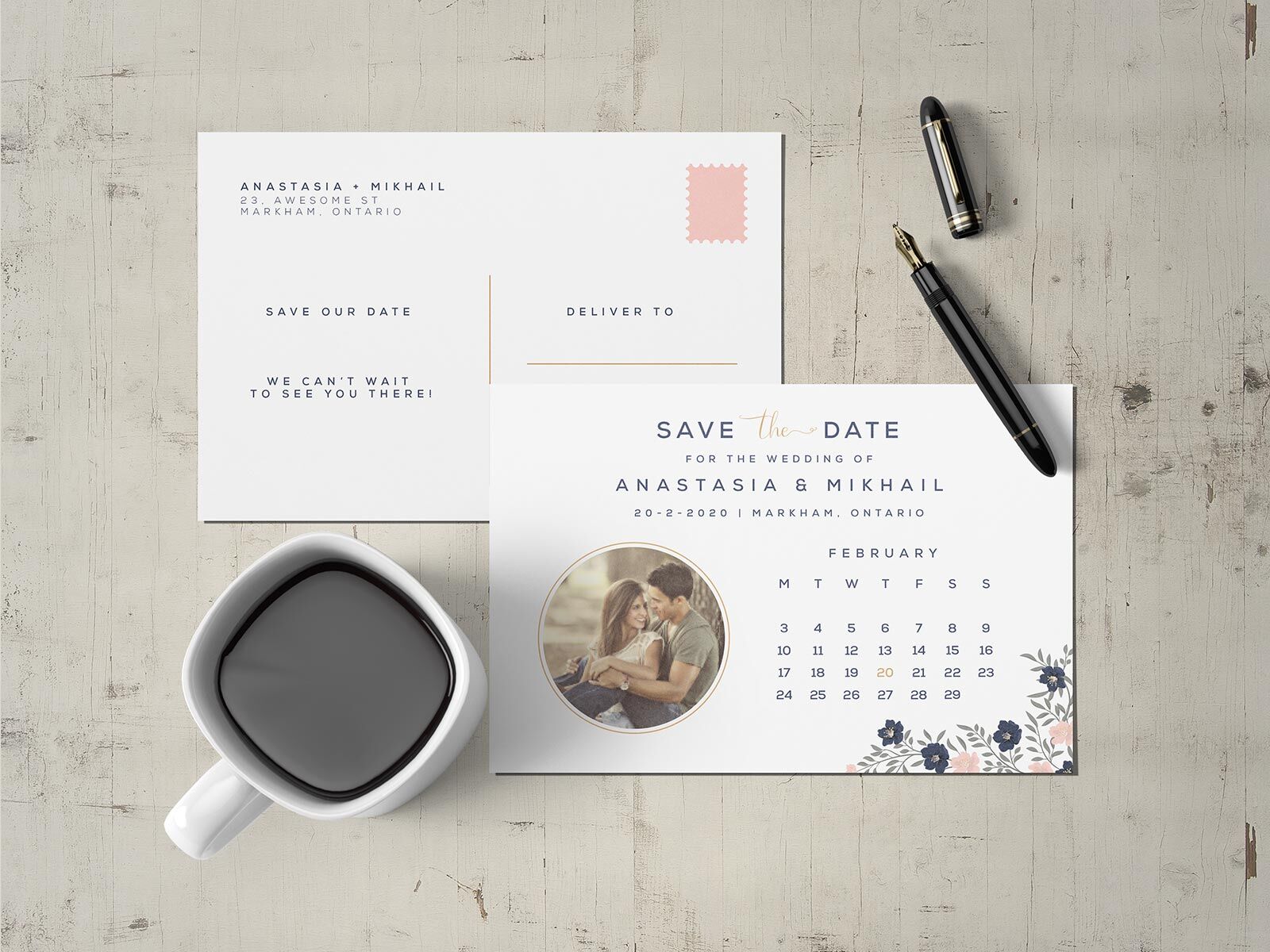 Mockup of a Save The Date Invitation Card and Envelope FREE PSD