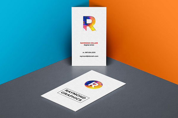 Mockup of an Upright and leaning Business Cards FREE PSD