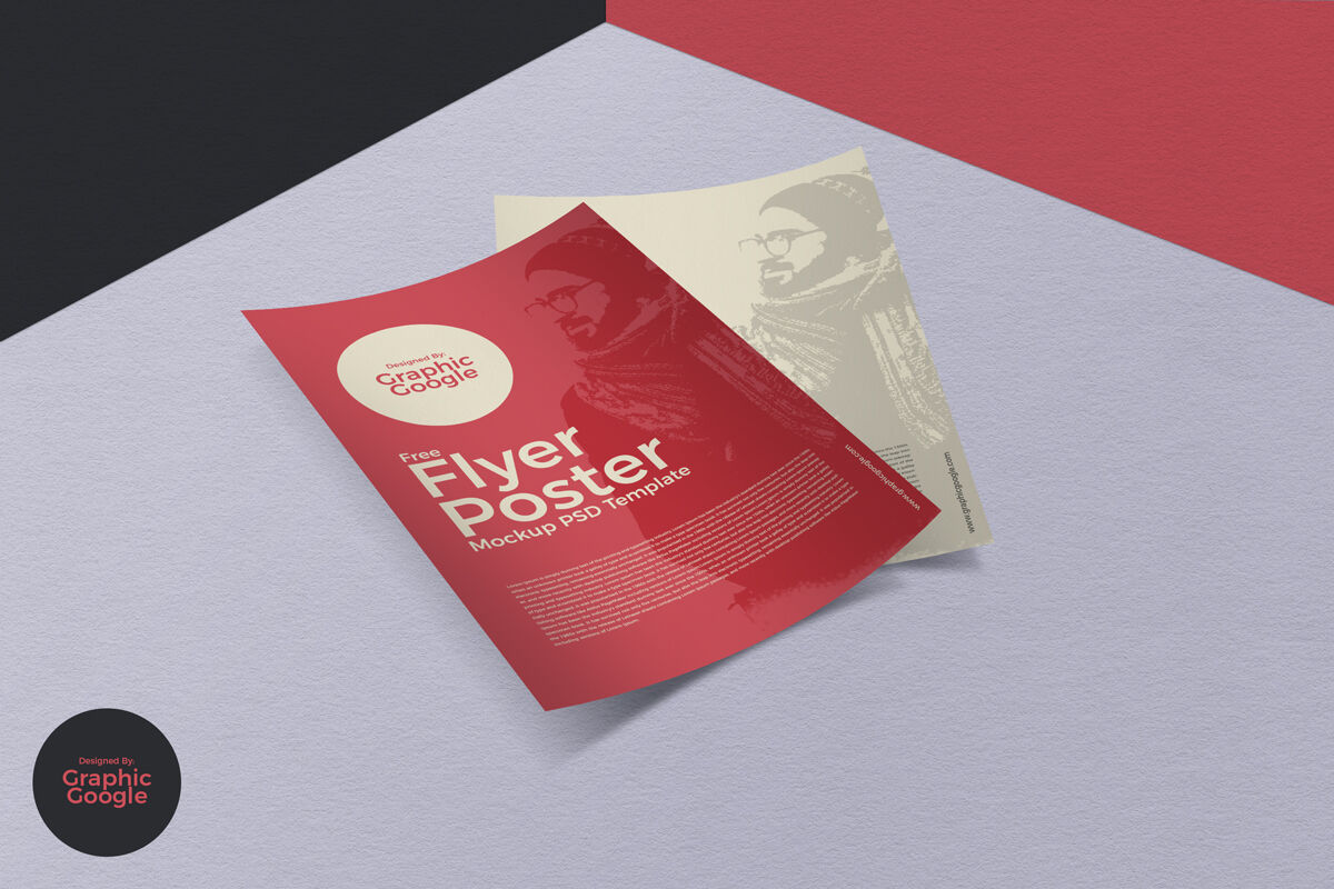 Mockup of Two Flyers Laid on the Surface in Perspective FREE PSD
