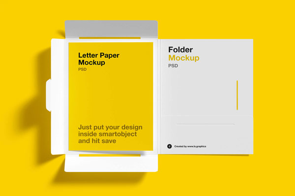Mockup Showcasing an Open Folder Embedding a Letter Paper Brochure FREE PSD