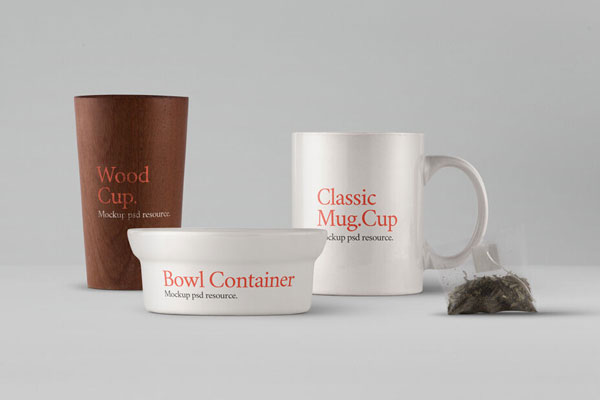 Mockup Showcasing Front View of Several Tableware Items FREE PSD