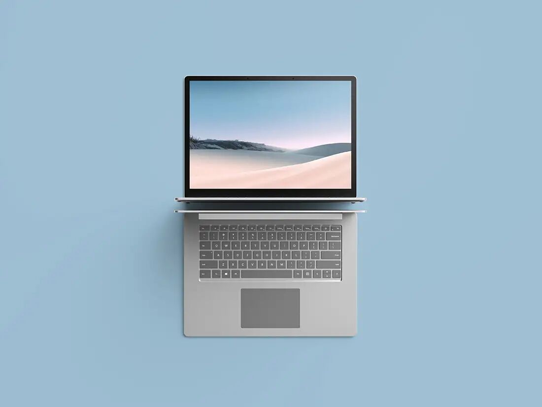Mockup Showcasing Laptop Top Surface View with Nature Scene Screen FREE PSD