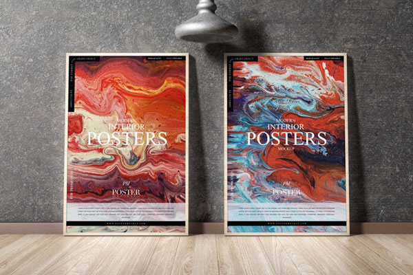 Mockup Showcasing Modern Interior Posters on Wooden Floor FREE PSD
