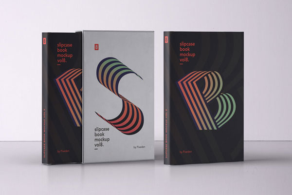 Mockup Showcasing Standing Books and a Slipcase Cover FREE PSD