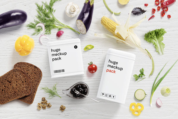 Mockup Showcasing Two Plastic Packages in a Food Scene FREE PSD