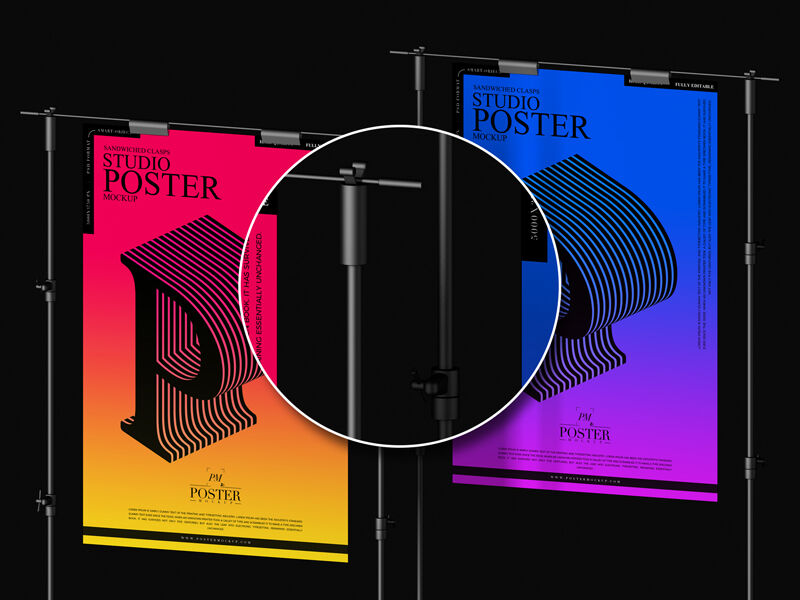 Mockup Showcasing Two Sandwiched Clasps Containing Two Posters FREE PSD