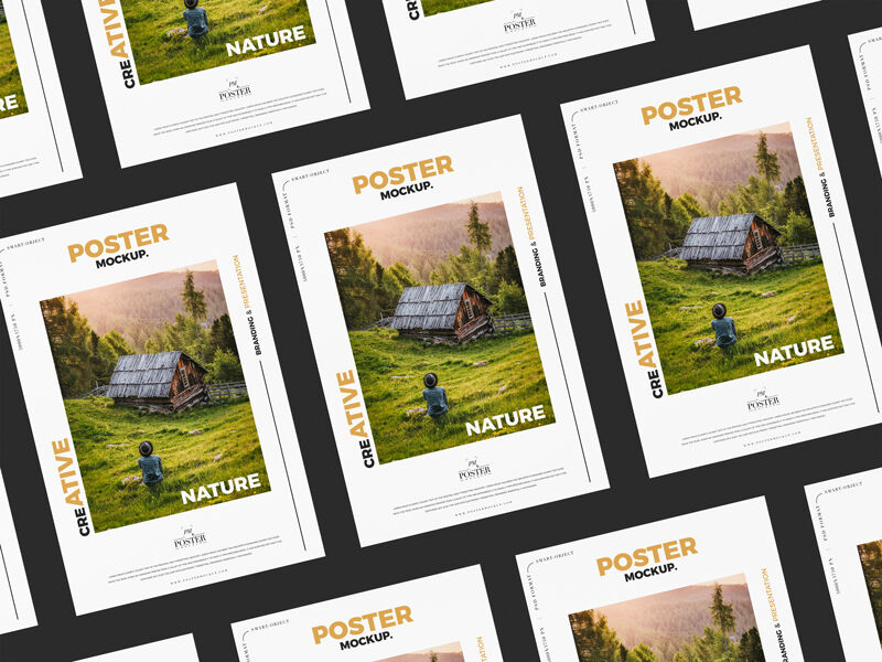 Mockup Showing a Grid of Posters FREE PSD