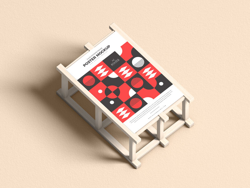 Mockup Showing a Poster on a Unique Wooden Frame FREE PSD